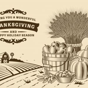 Vintage looking graphics and text on a Thanksgiving eCard