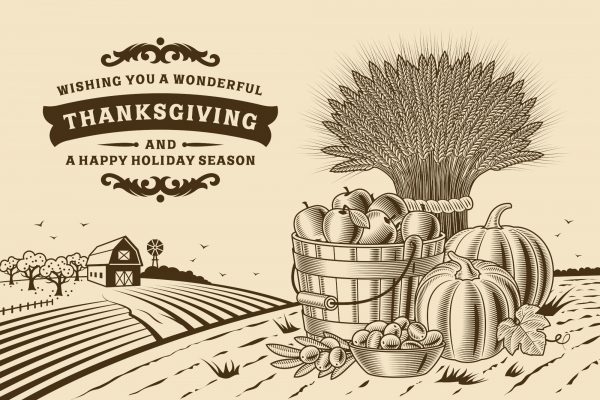 Vintage looking graphics and text on a Thanksgiving eCard