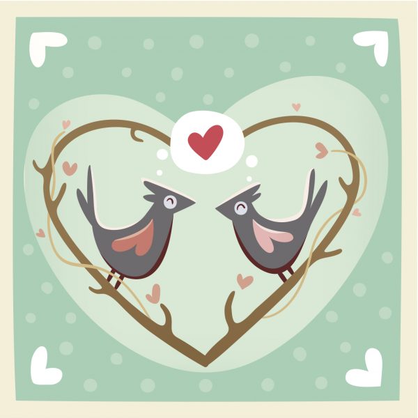 Happy Valentine's Day eCard with cartoon birds dreaming of a red heart