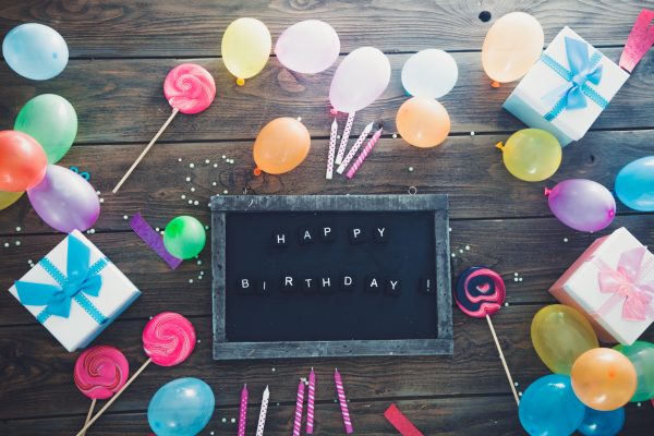 Birthday background. Birthday celebration with cupcake. Birthday greeting card