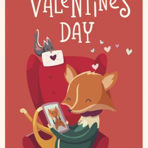 Valentine's Day eCard with a picture of a cartoon fox looking at a picture of another fox