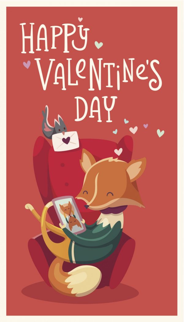 Valentine's Day eCard with a picture of a cartoon fox looking at a picture of another fox