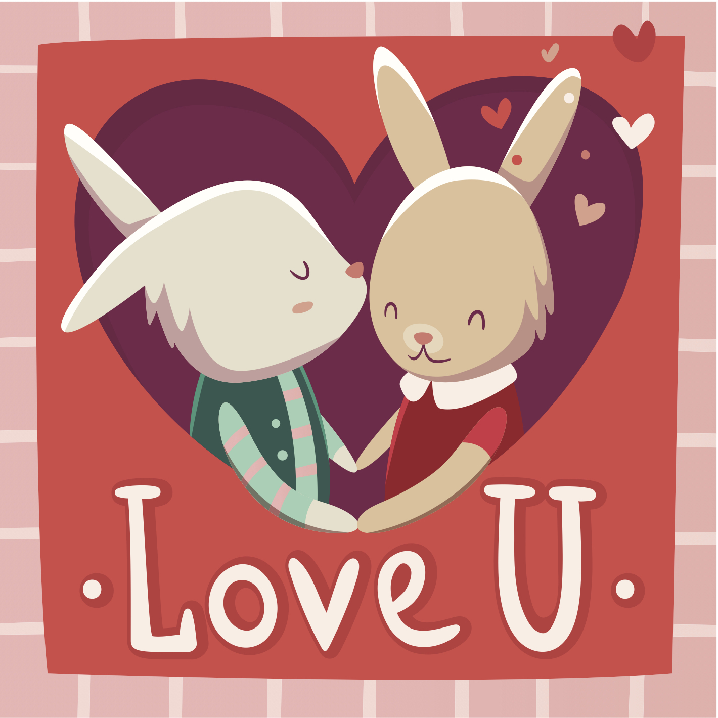 Valentine's Day eCard with two cartoon bunnies holding hands